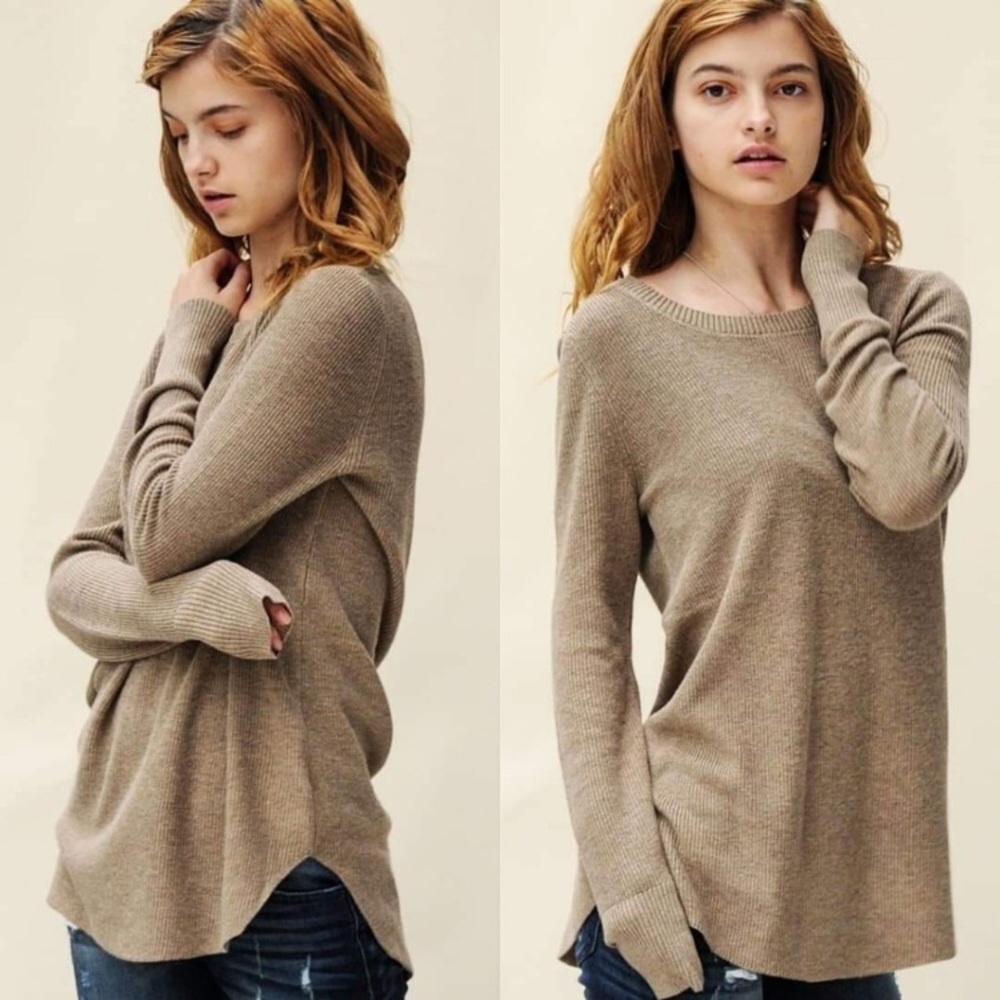 New! Taupe Long Knit Sweater - Picture 4 of 6